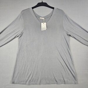 Barefoot Dreams Shirt Womens 1X Blue Malibu Modal Double V Neck Long Sleeve NWT